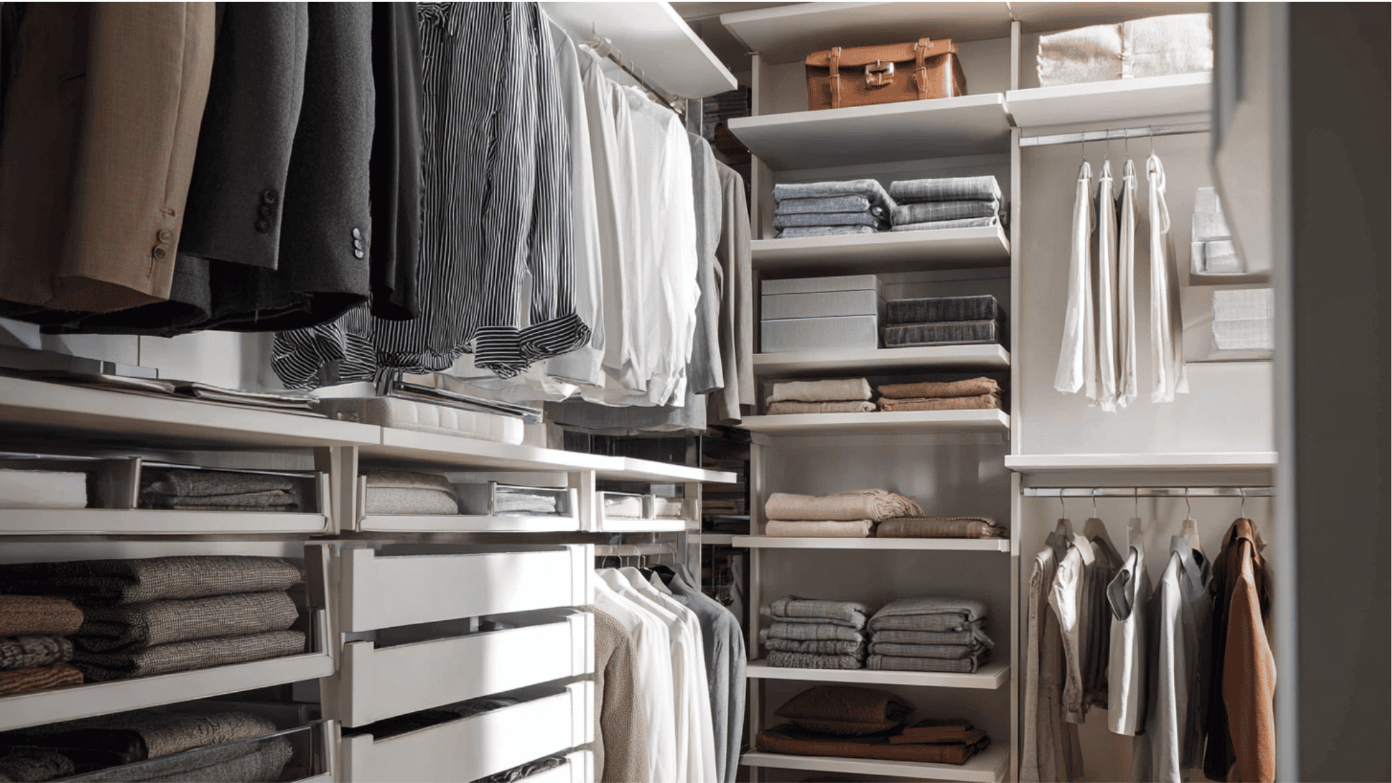 Slim storage furniture in a small walk-in closet for space-saving organization