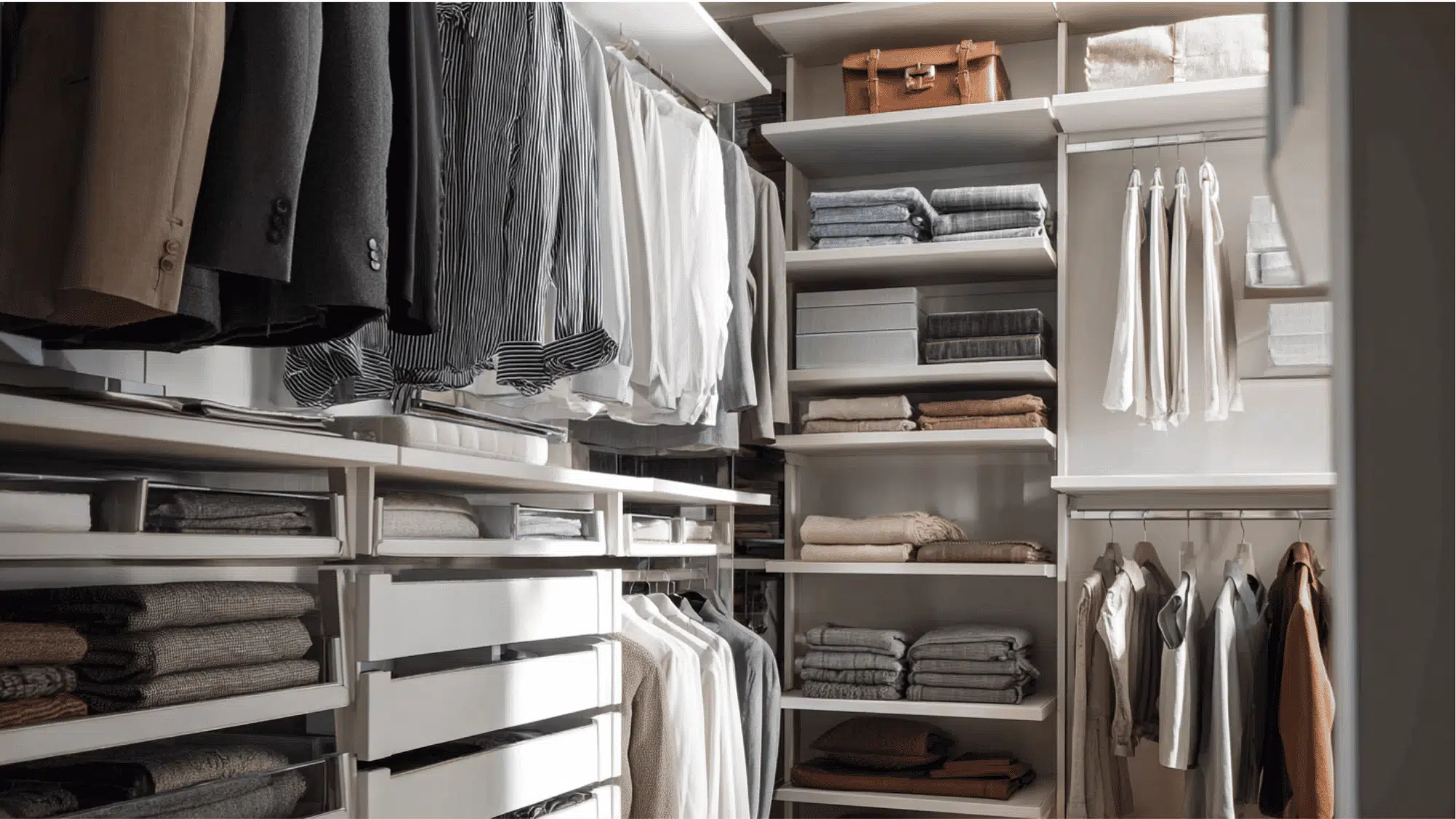 Slim storage furniture in a small walk-in closet for space-saving organization