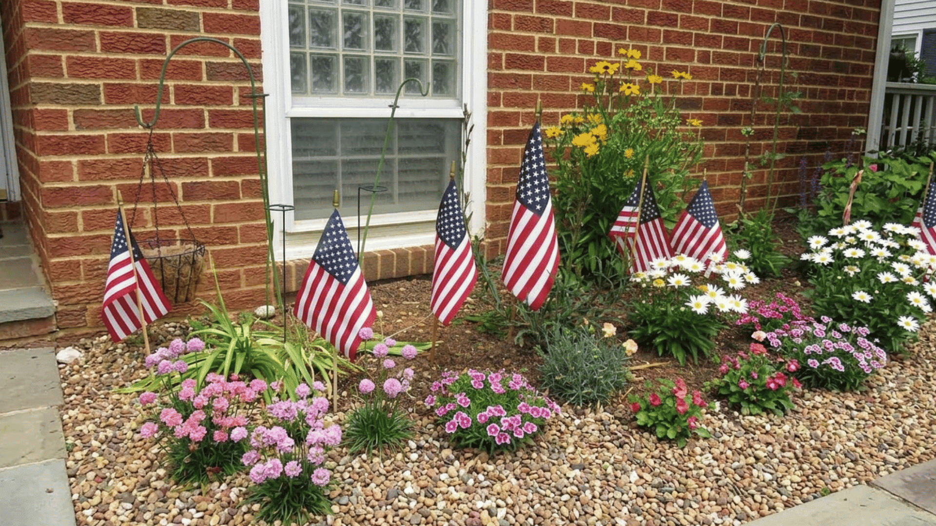 small american flags placed in lawn in neat rows creating simple and respectful display