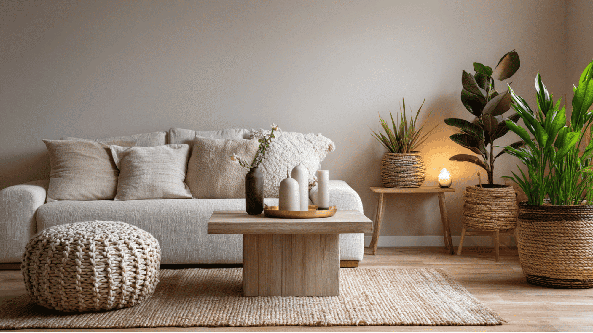 small living room with decorative baskets adding stylish storage warmth and clutter free charm