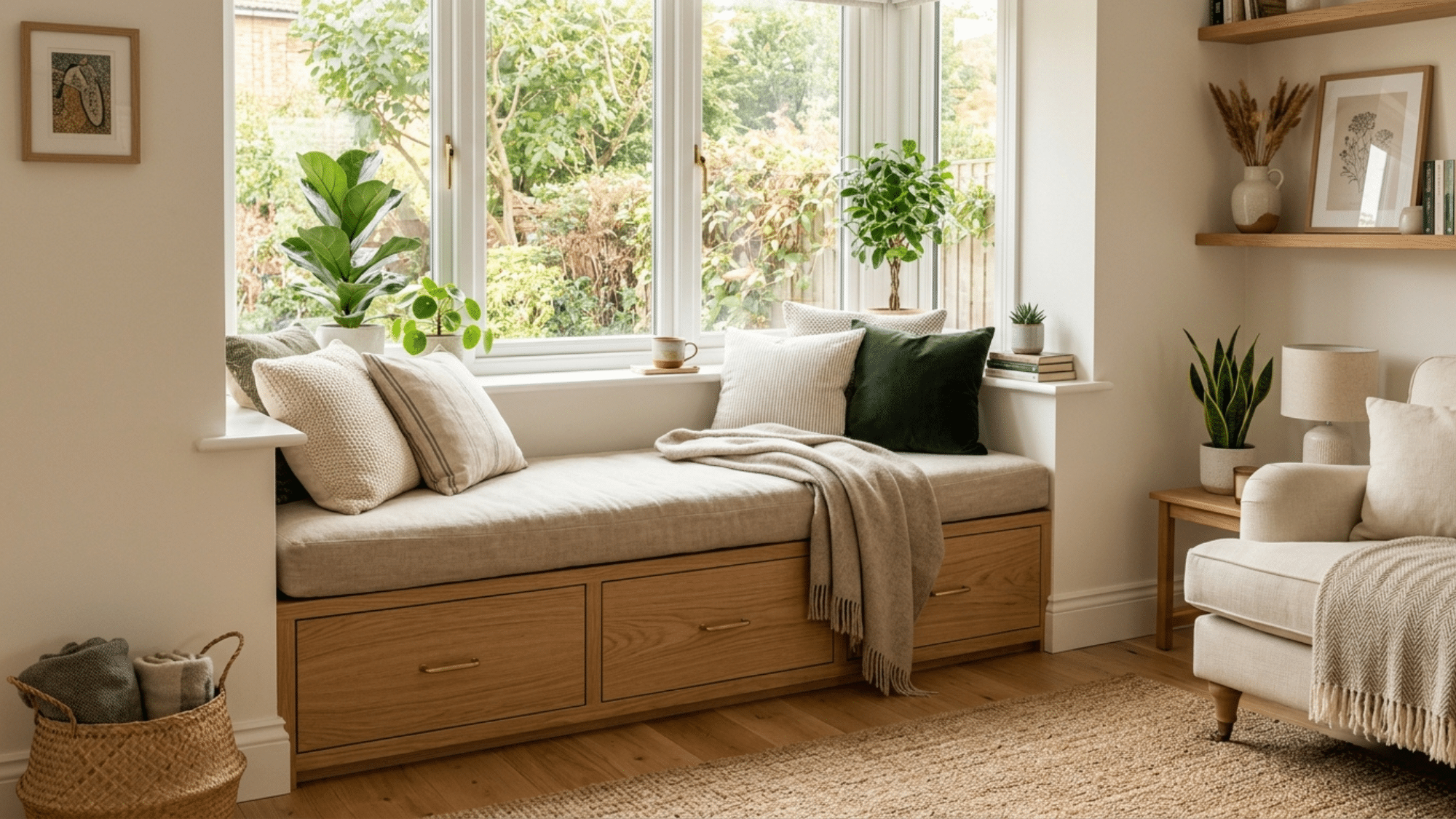 small living room with window seating and hidden storage creating cozy stylish functionality