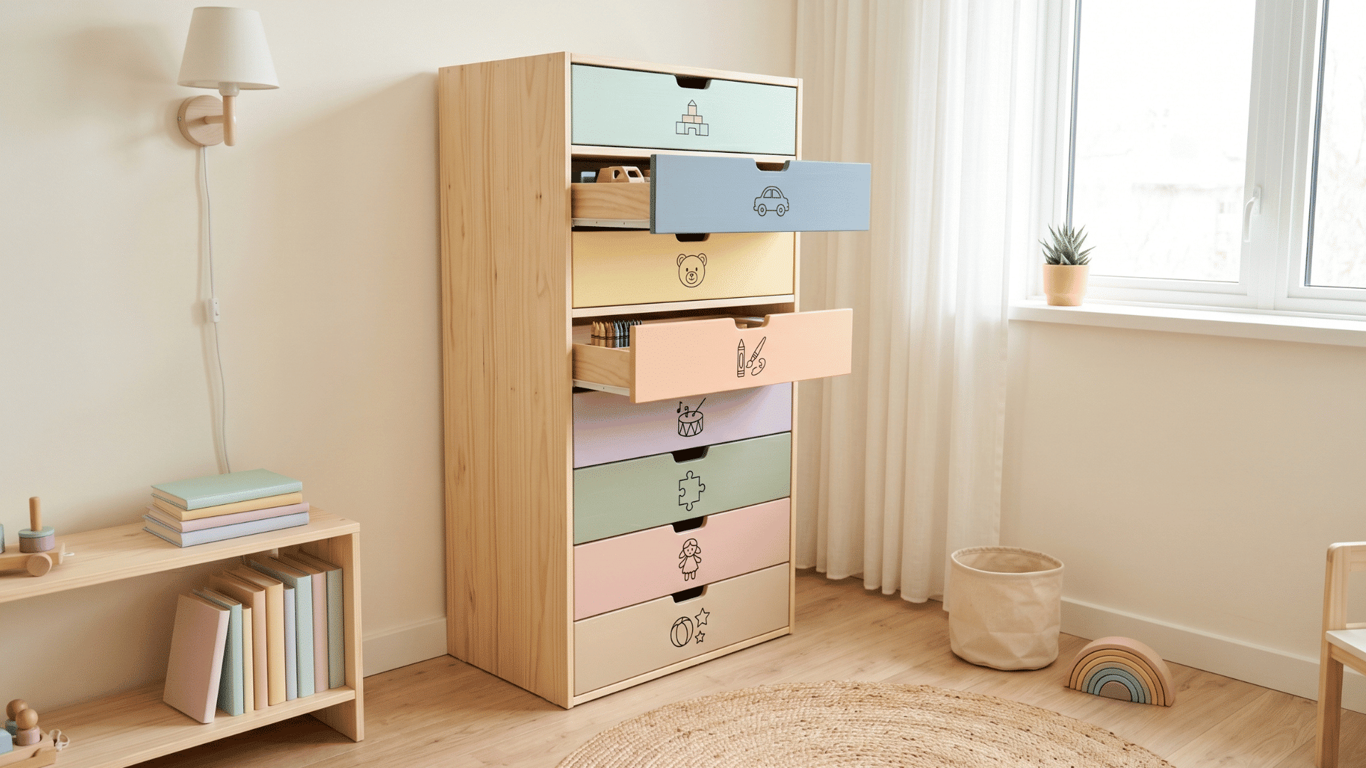 tall drawer unit with multiple sections clean front simple room soft lighting organized look (1)