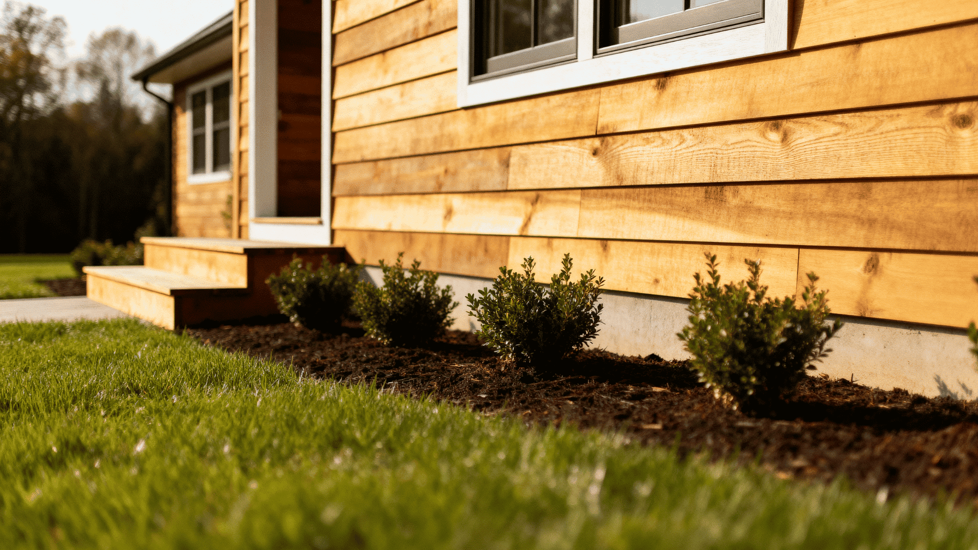 wood board and batten siding on farmhouse with natural grain texture and warm tones exterior design style
