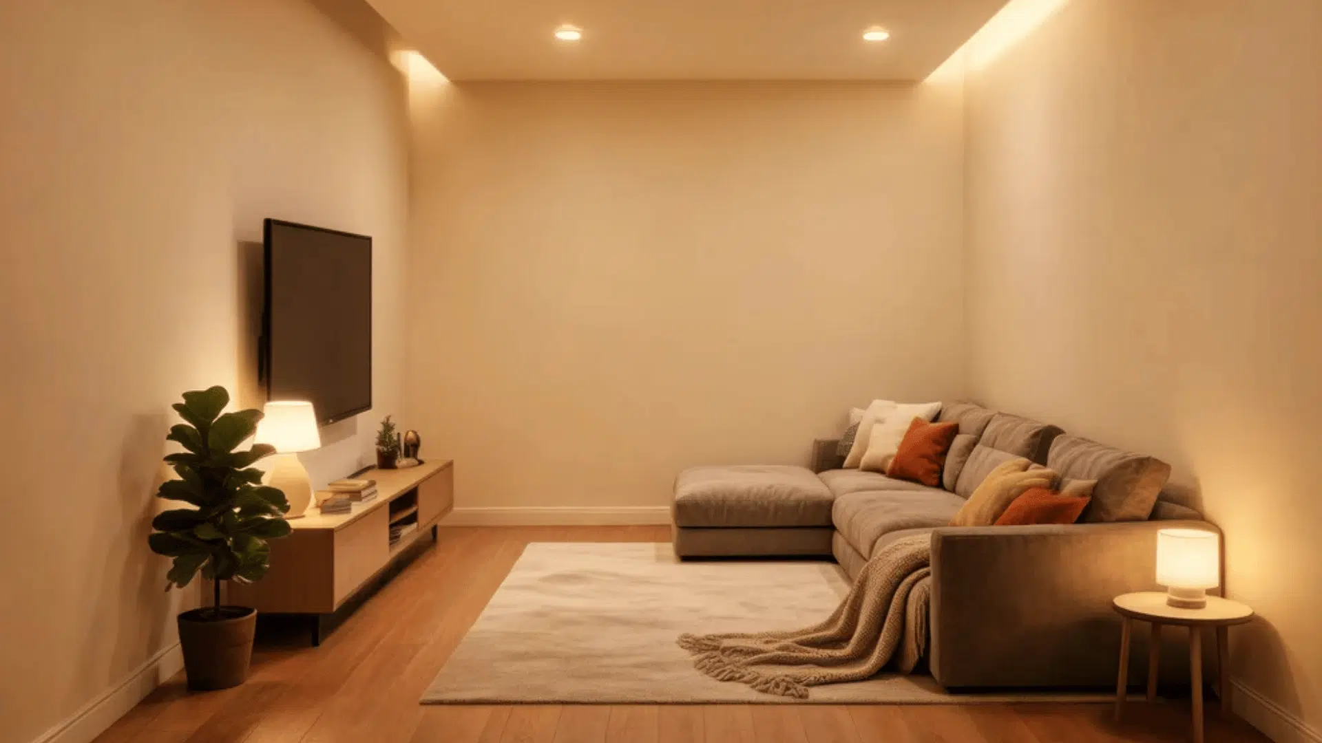 a cozy living room with grey sofa two armchairs wooden coffee table and abstract art