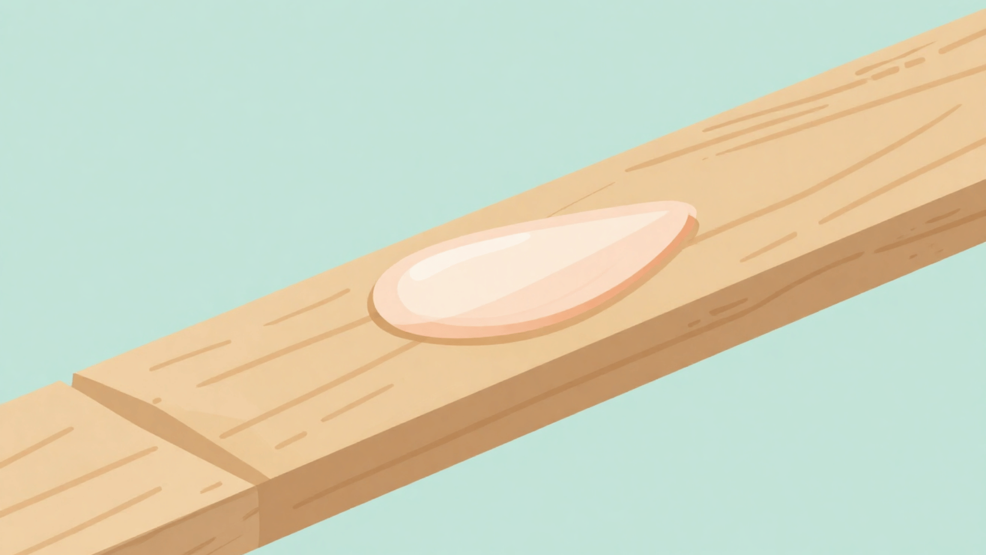 flat vector illustration showing a clear protective finish being applied to a wood plank surface in soft muted tones