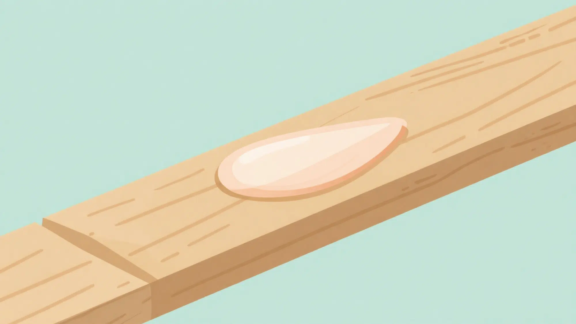 flat vector illustration showing a clear protective finish being applied to a wood plank surface in soft muted tones
