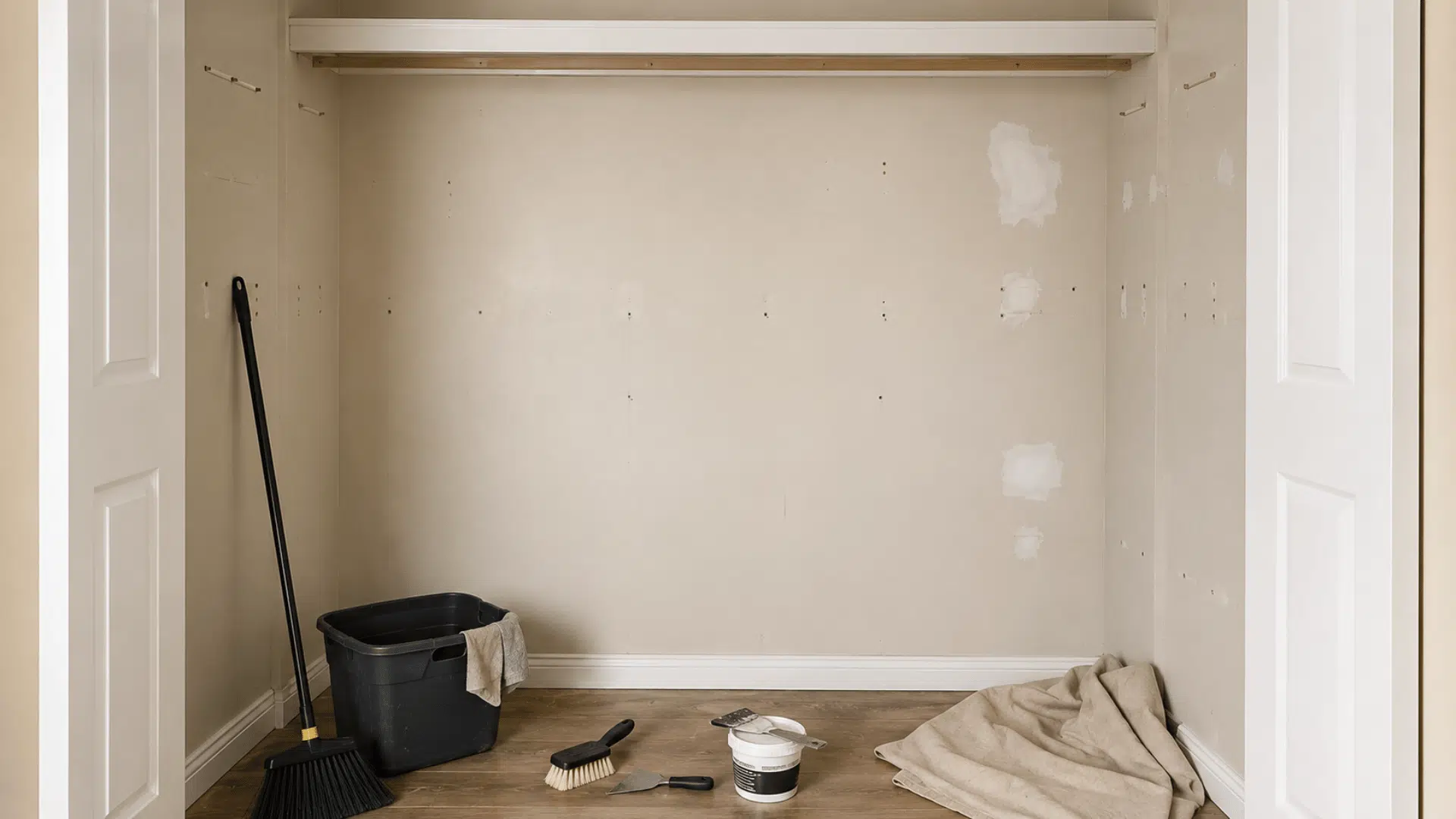 installing closet rods and brackets inside custom organizer with balanced hanging sections