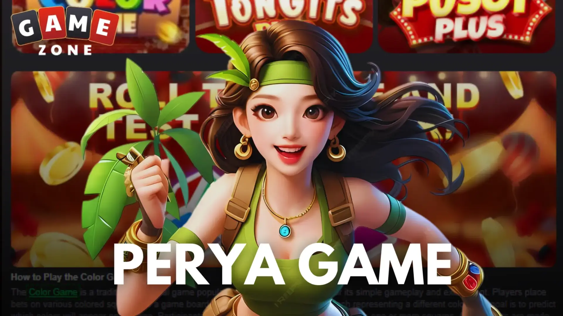 Smiling animated character with brown hair and green outfit holding a plant against colorful game background