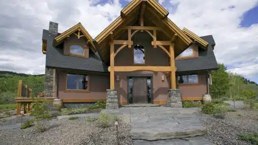 Indiana timber frame home exterior on rural acreage