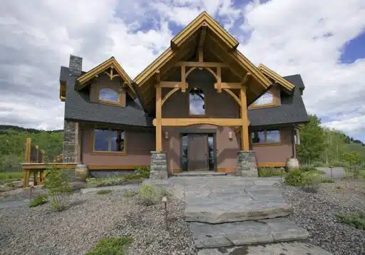 Indiana timber frame home exterior on rural acreage