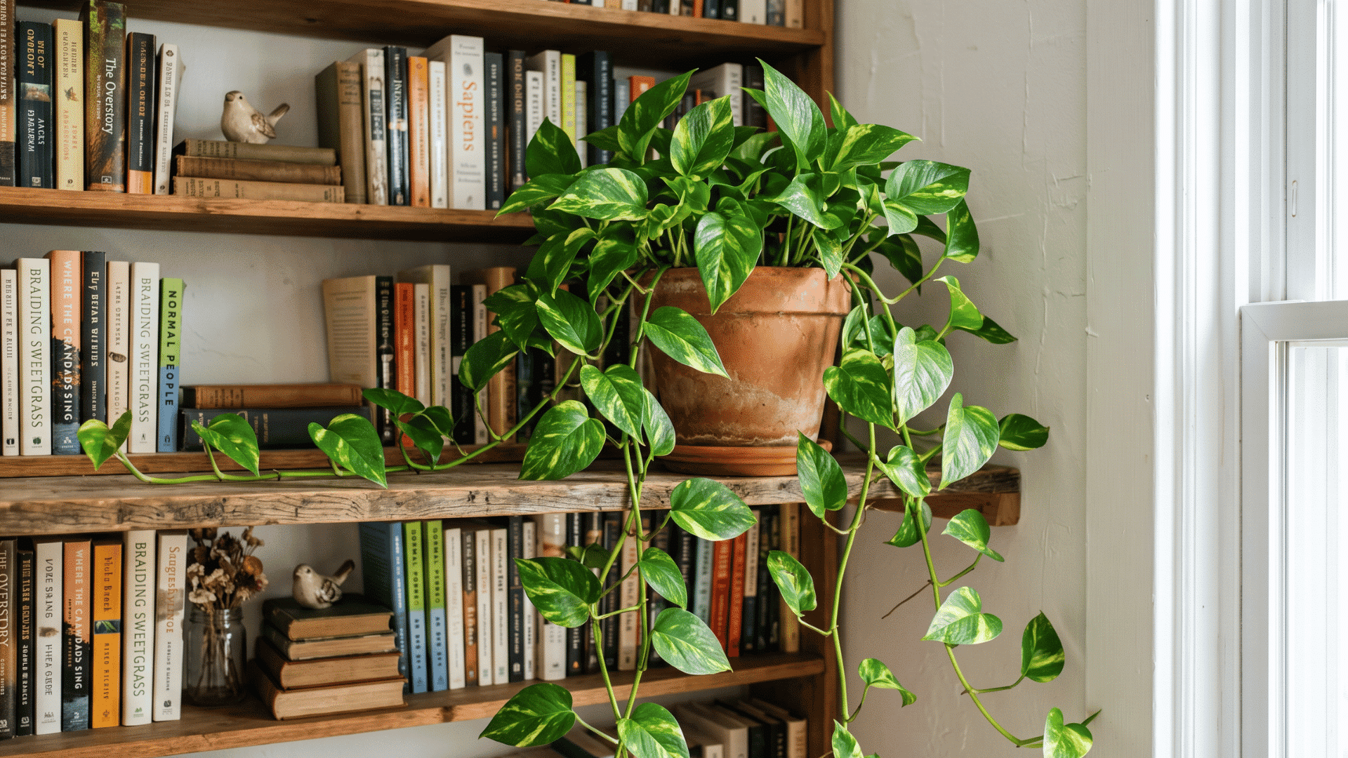 1 a image of a pothos plant in a library