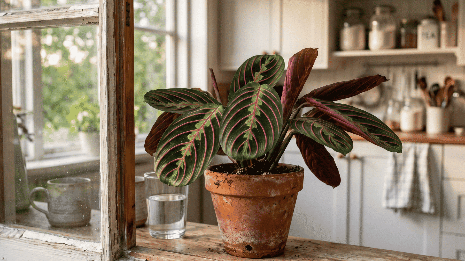 10 a prayer plant placed in the window shelf of the house for positivity