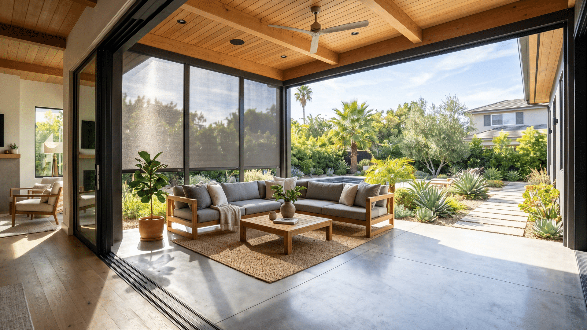 14. a cozy house filled with comfortable furniture in california with a screen porch