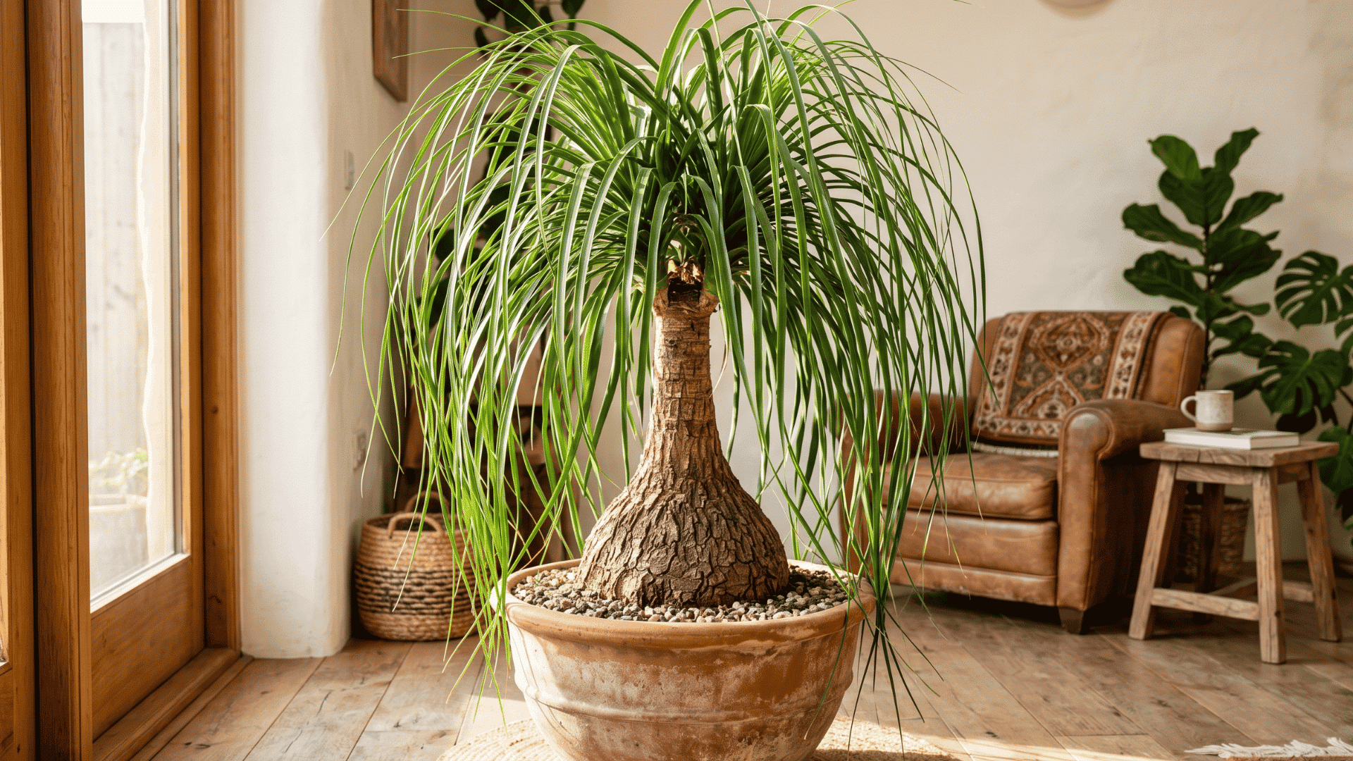 15 a image of ponytail palm tree placed in the house for a different element