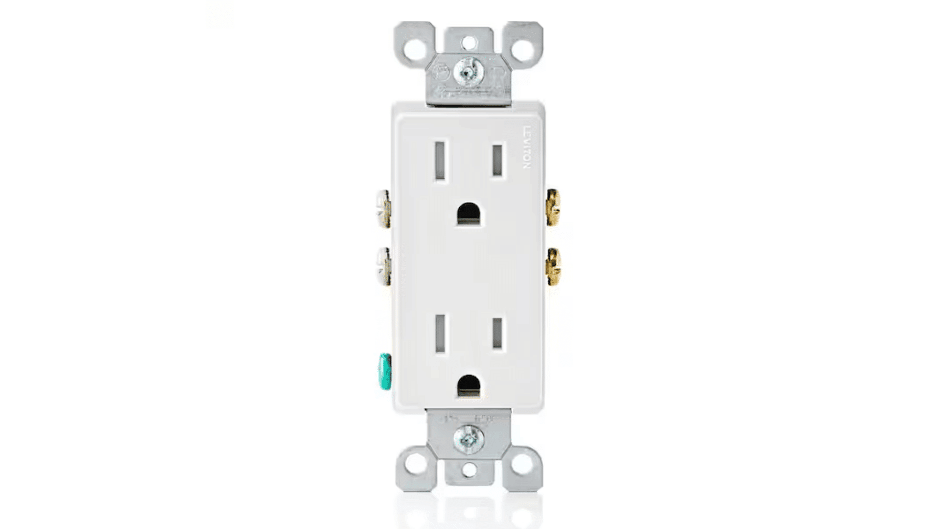 15 and 20 Amp Outlet in a white background with golden, silver and green bolts on the side
