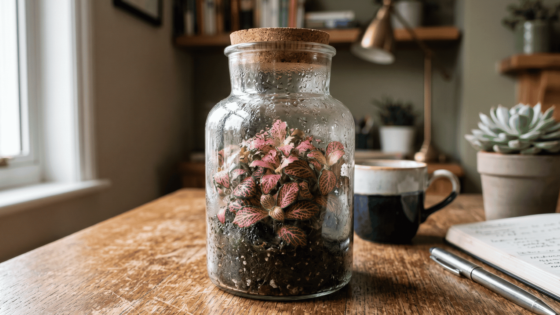 17 a jar of nerve plant kept in the house for positivity