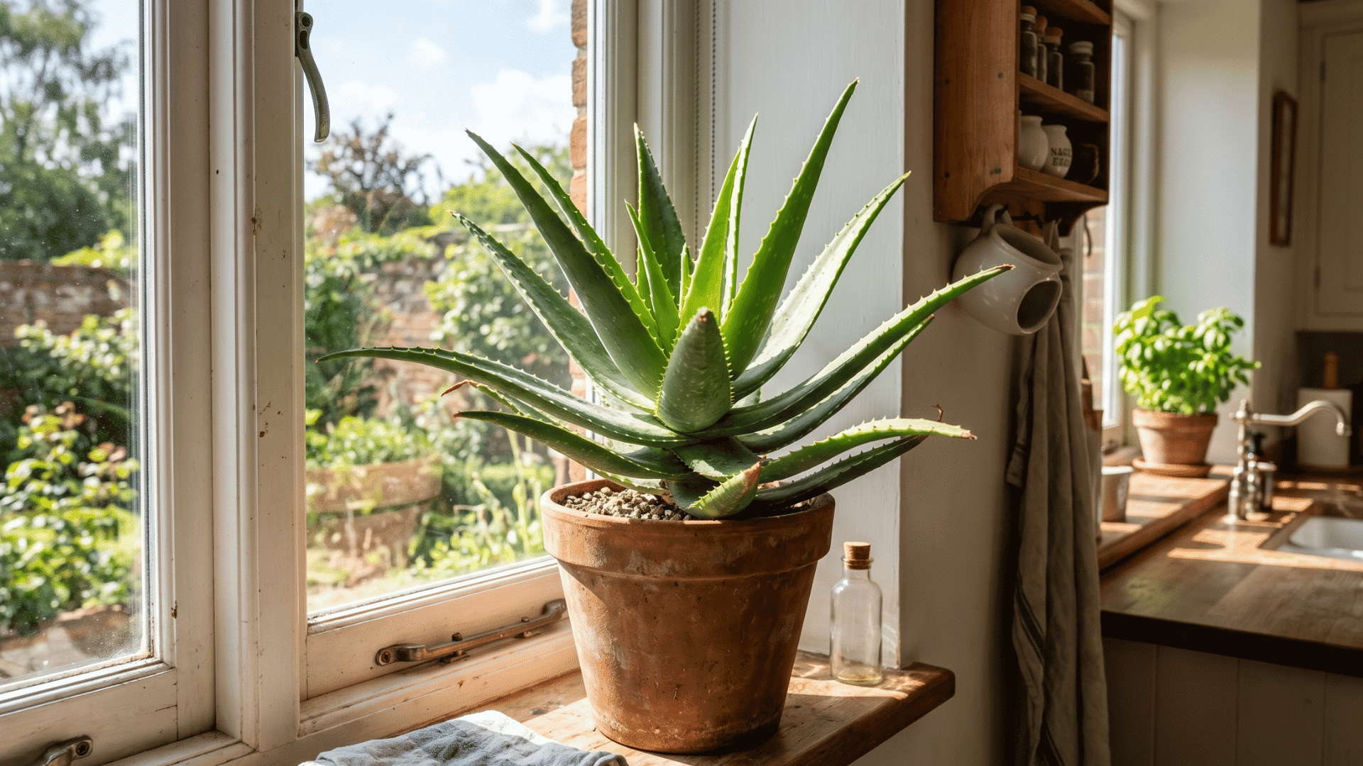 18 a aloe vera plant pot placed at the window of a house for the best look