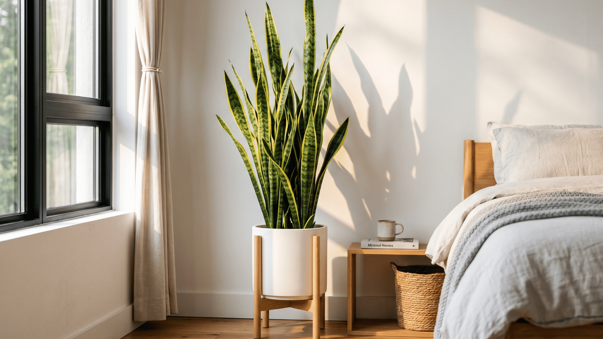 4 a snake plant placed in the bedroom near the bed and window (1)
