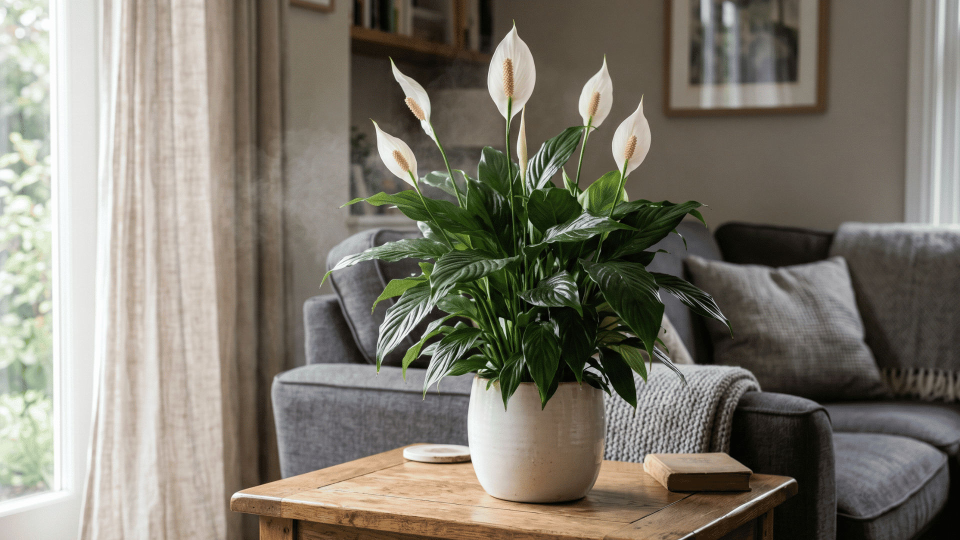 5 a image of peace lily flower pot at the corner of the room