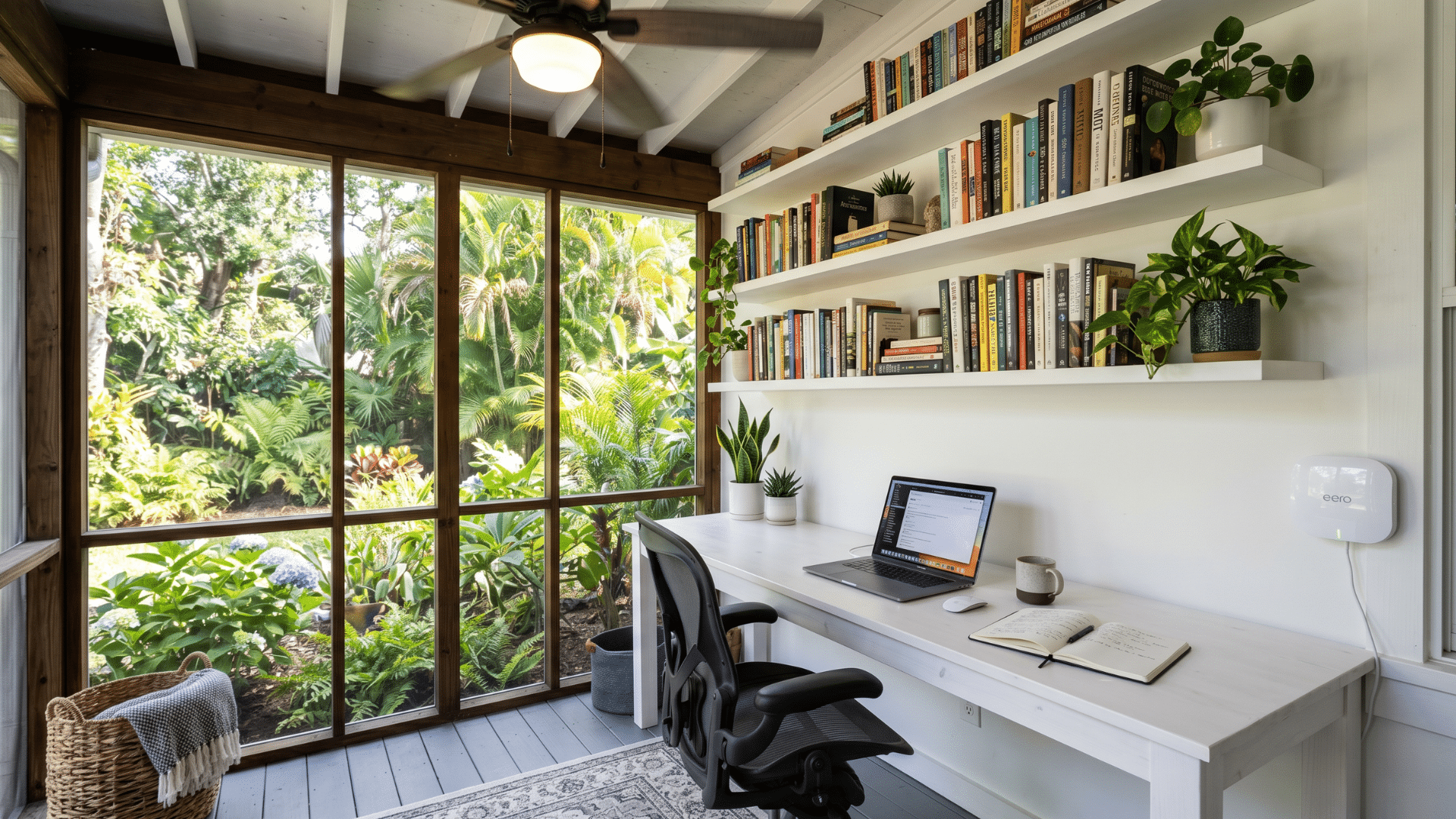 58 a screened porch workspace with the best view for work