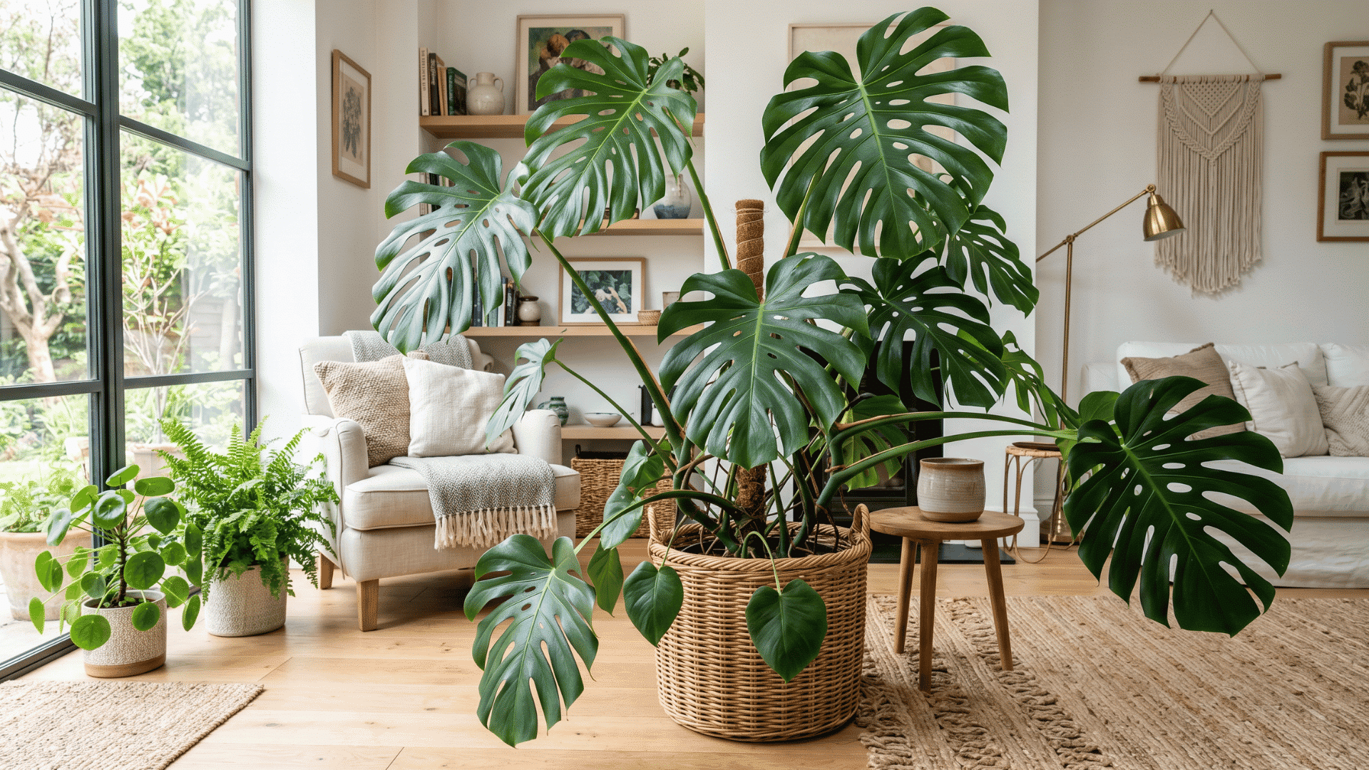 6 a big monstera deliciosa plant in the middle of the room to enhance the beauty of the room