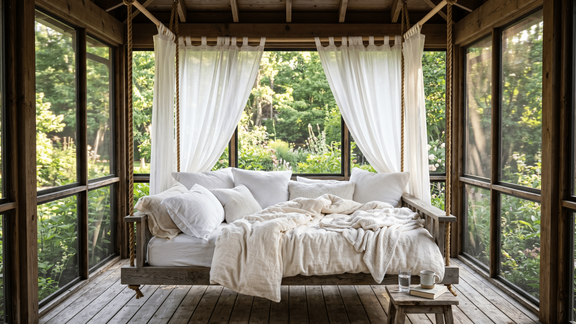 65 a screen porch with a swing bed will be the best way to enjoy the view