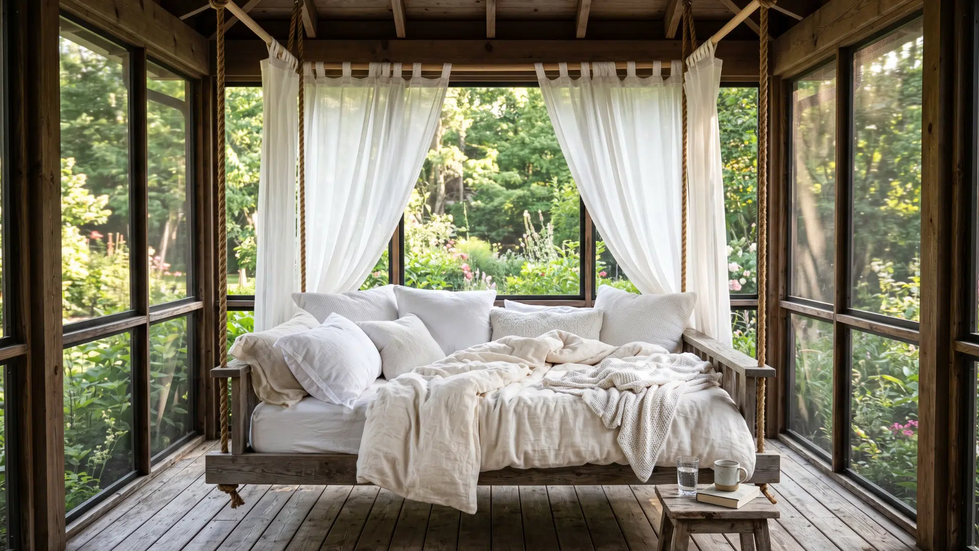 65 a screen porch with a swing bed will be the best way to enjoy the view
