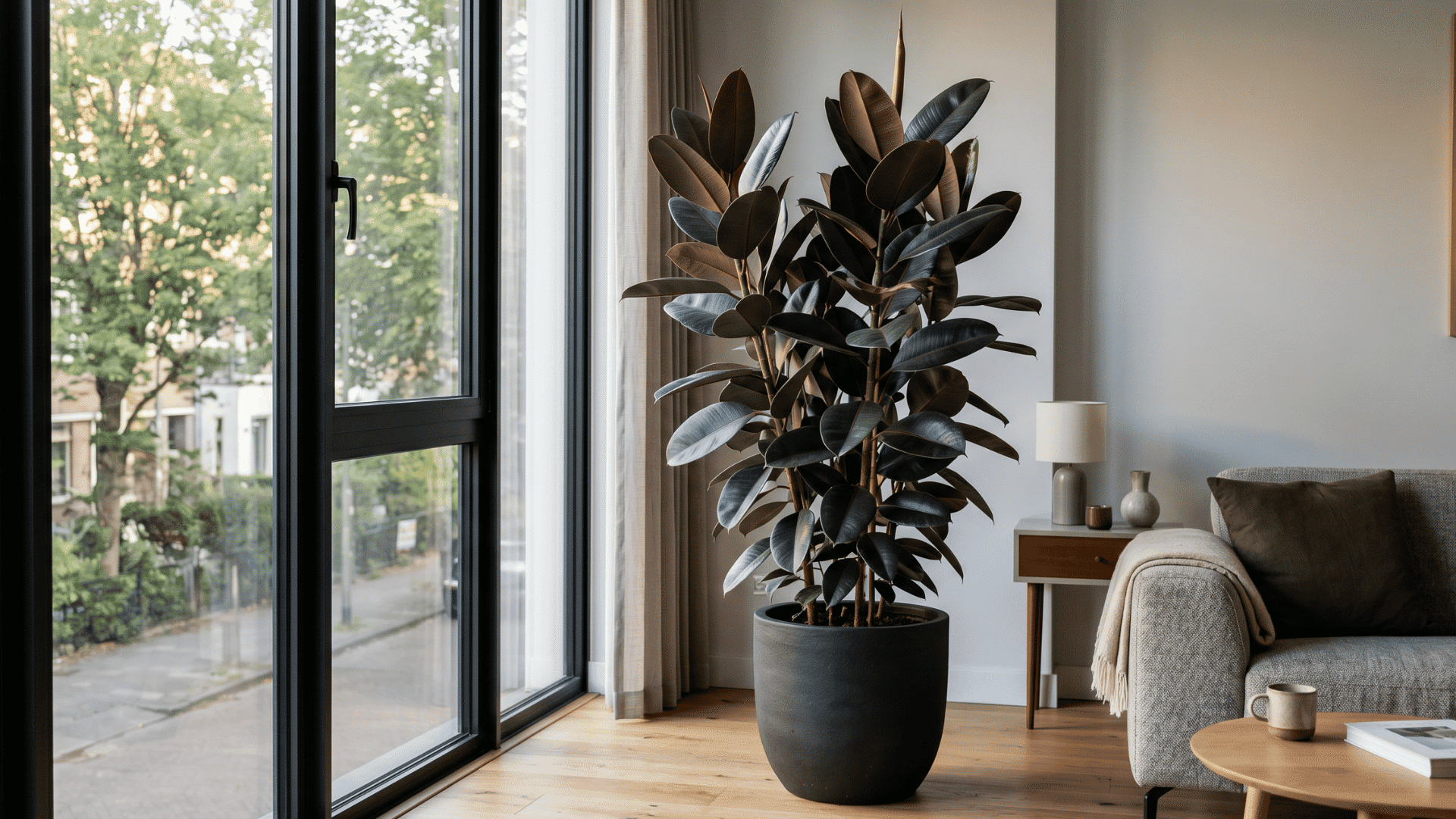 8 a rubber plant placed at the corner of the room