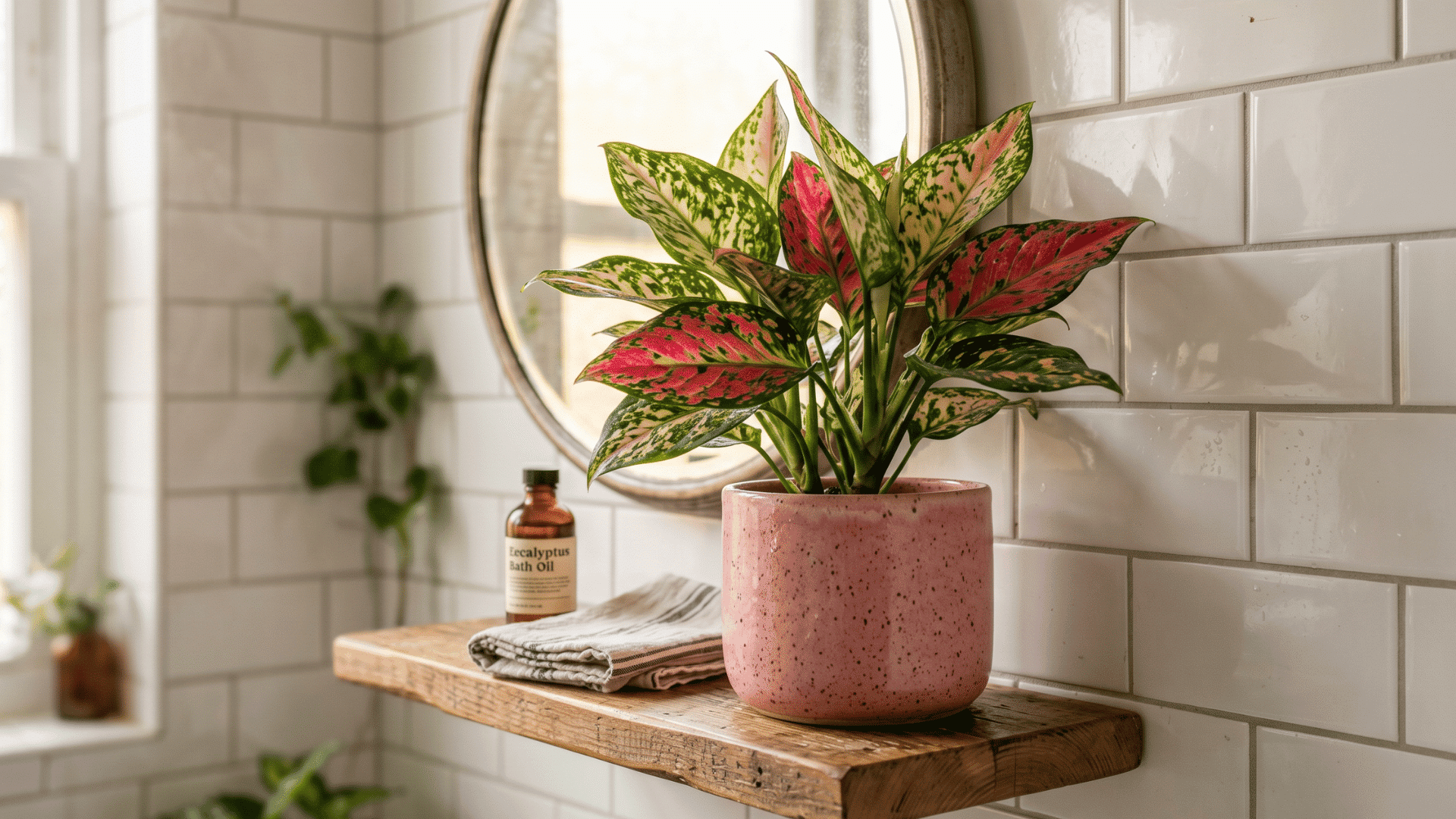 9 a chinese evergreen plant in the bathroom for freshness and enhancing the beauty