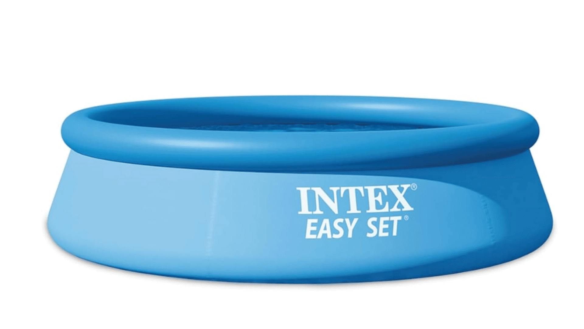 a blue intex easy set inflatable above ground pool with a rounded top ring shown on a plain white background