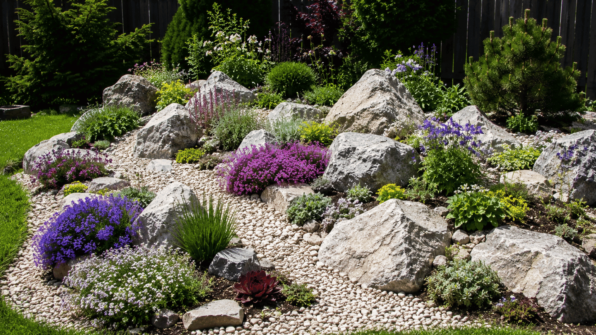 alpine rock garden featuring natural stones gravel paths and hardy flowering plants