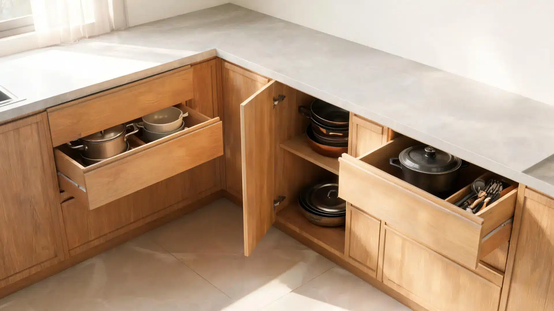 base cabinets under a kitchen countertop