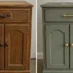 before and after furniture flipping makeover of a worn wooden cabinet restored with fresh paint, modern hardware, and a refined finish