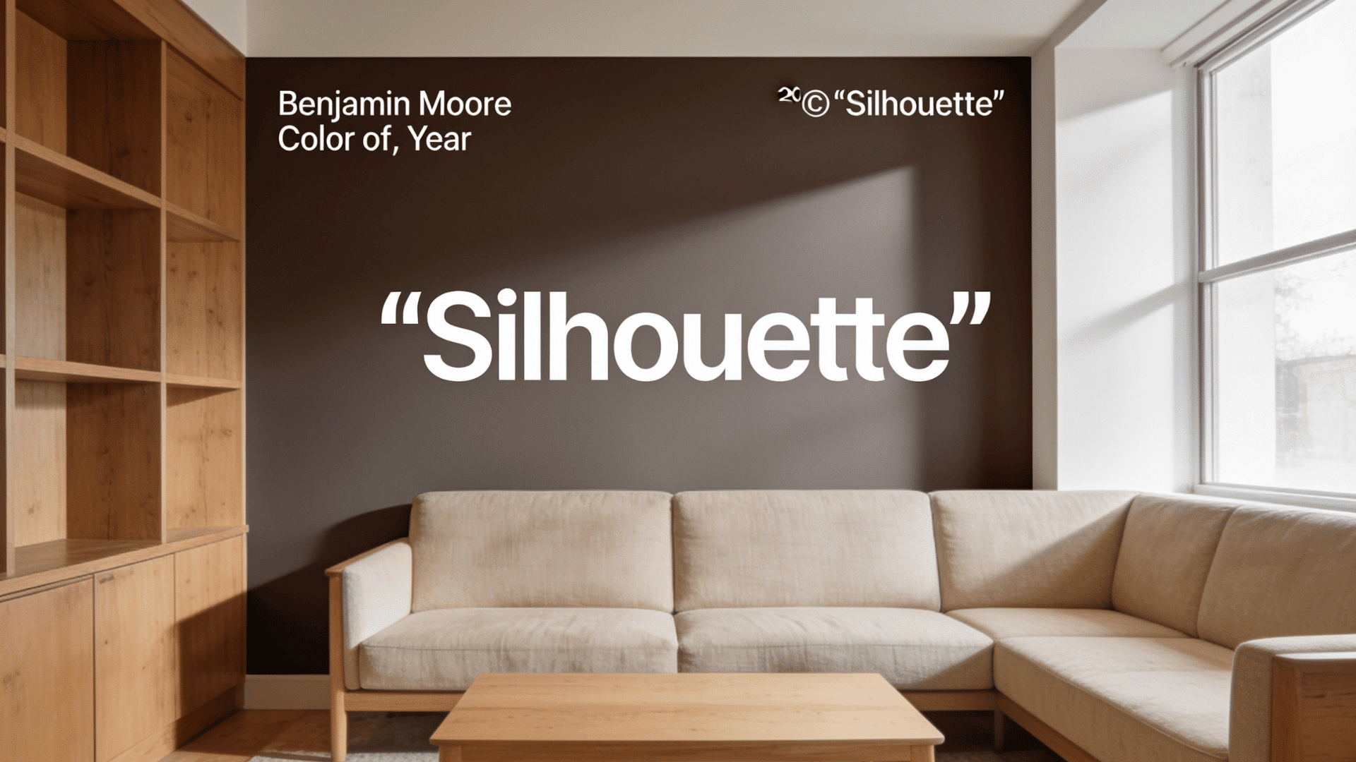 benjamin moore color of the year 2026 silhouette used on a warm brown gray living room wall