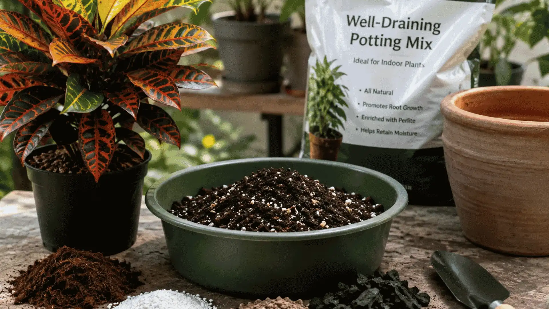 best soil and potting mix for croton plant care using well draining ingredients that boost root growth and drainage