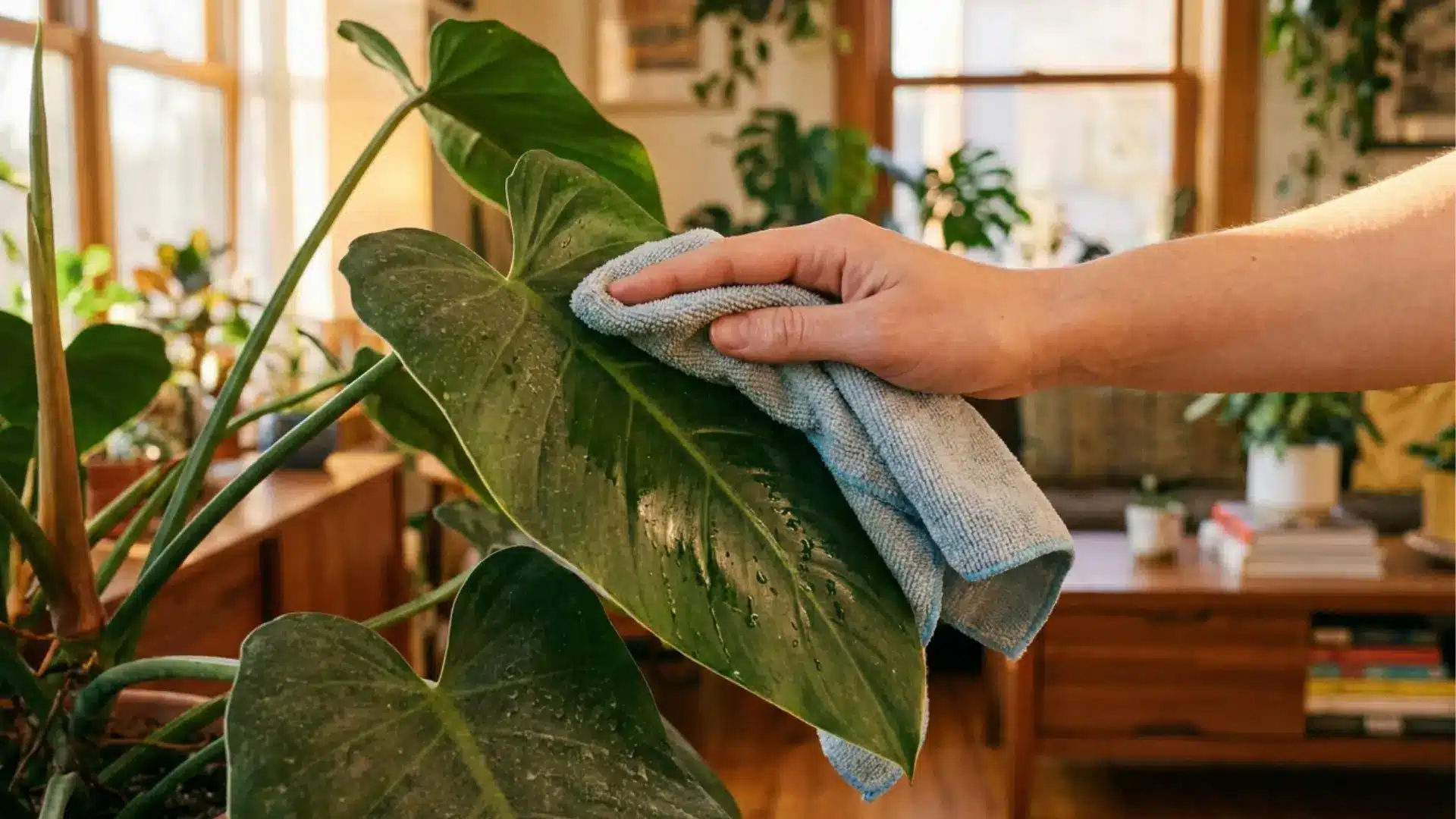 cleaning philodendron leaves
