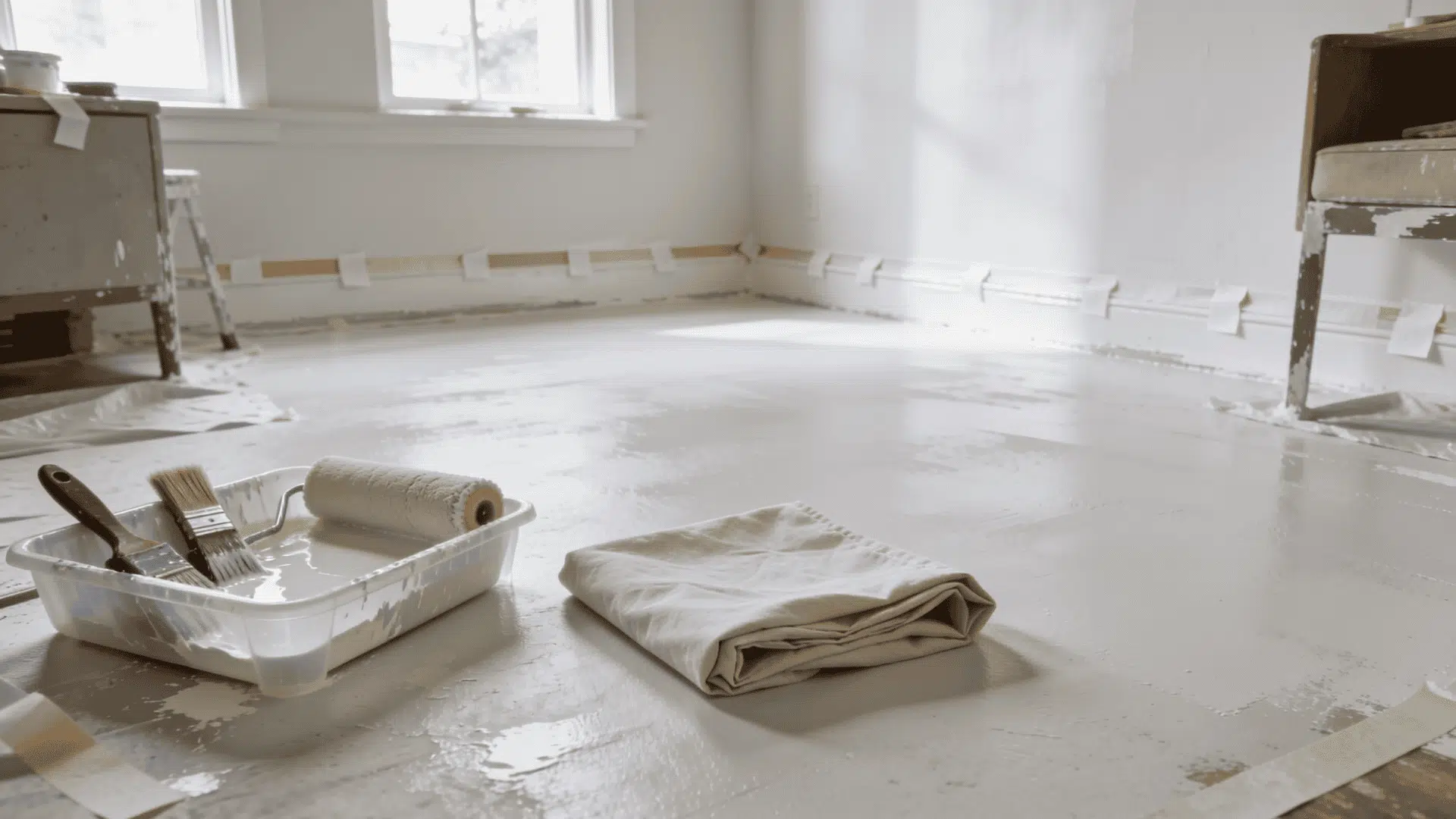 clean finished room after painting with tools packed and furniture moved back in place