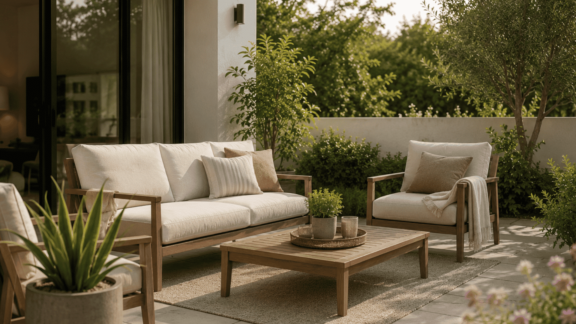 comfortable patio furniture setup designed for relaxing outdoor living with practical seating and cozy atmosphere