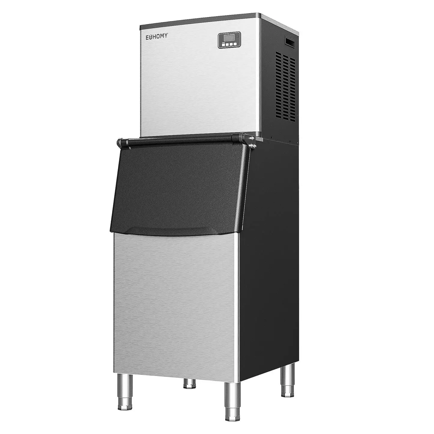 Stainless steel commercial ice maker with digital display in a minimalist design