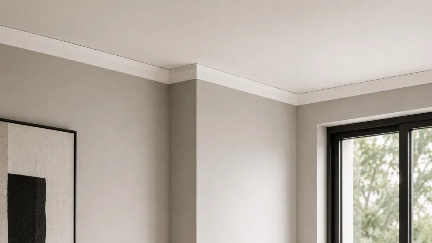 modern minimal crown molding with a simple clean profile along a neutral ceiling corner