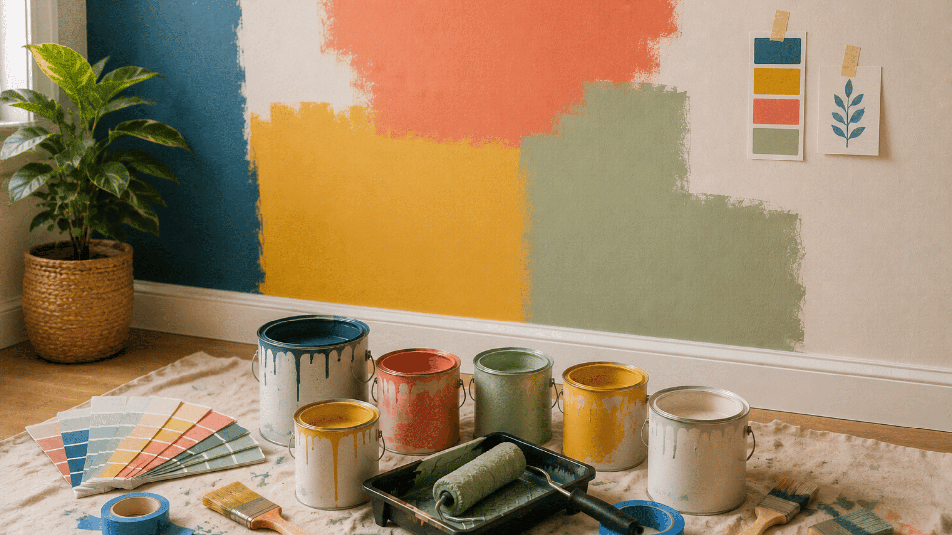 creative wall painting ideas for home makeover including accent walls, stripes, geometric patterns, murals, and diy tips