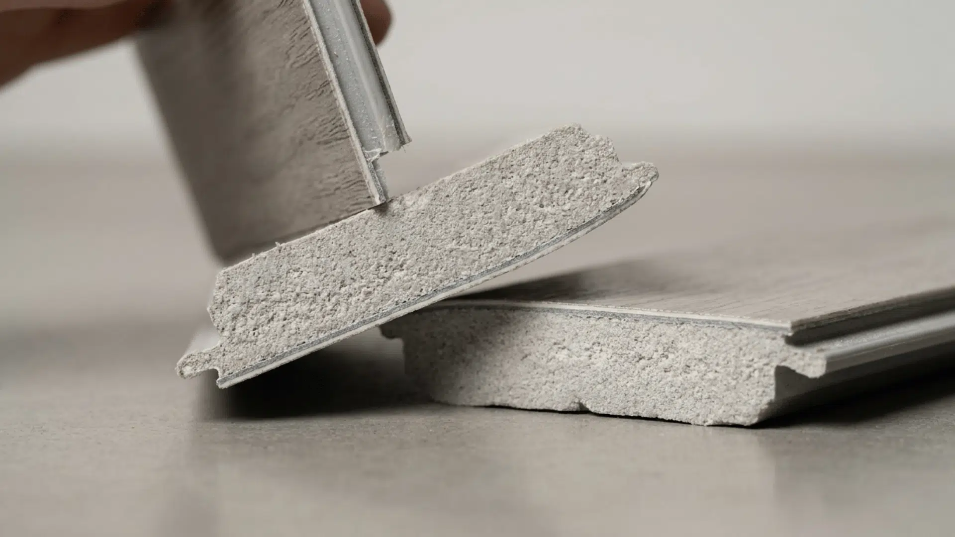 dense limestone based spc core showing strong waterproof and impact resistant flooring structure