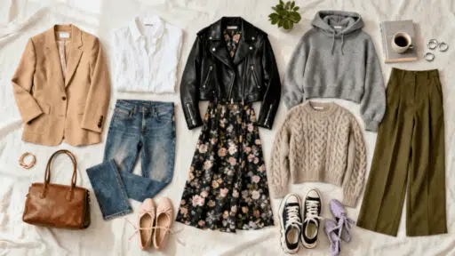 editorial collage showing different fashion aesthetics with clothing accessories and home decor in one layout