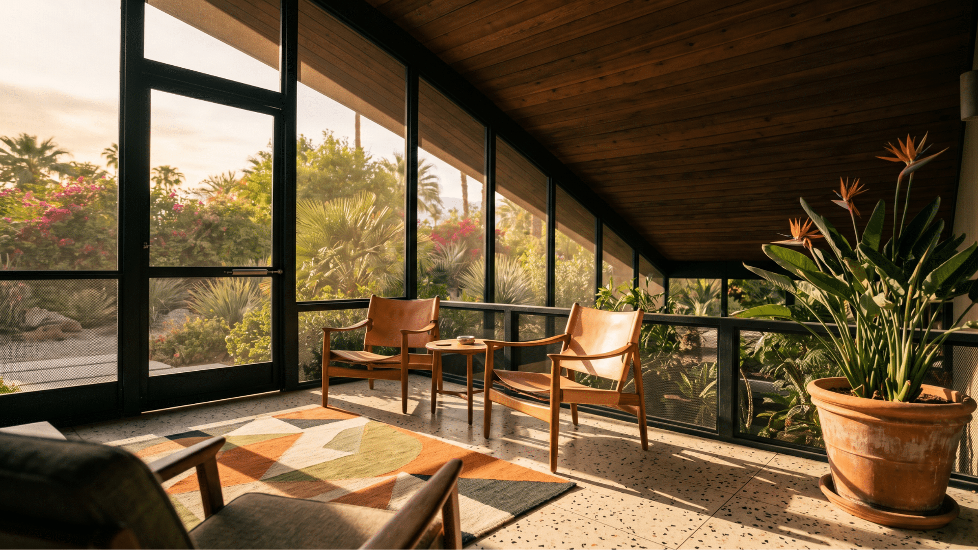elevated deck with glass railings and retractable screens gives this design a light, open feel (1)