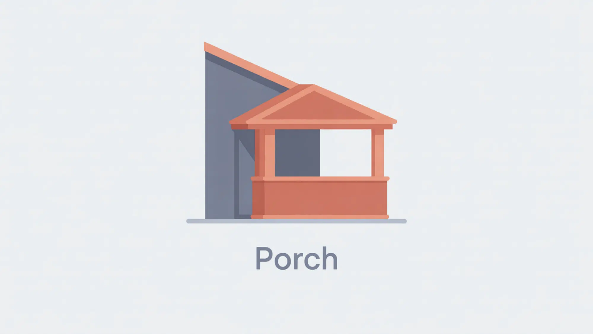 flat vector illustration of a coral roofed porch with columns attached to a gray house wall at the entrance