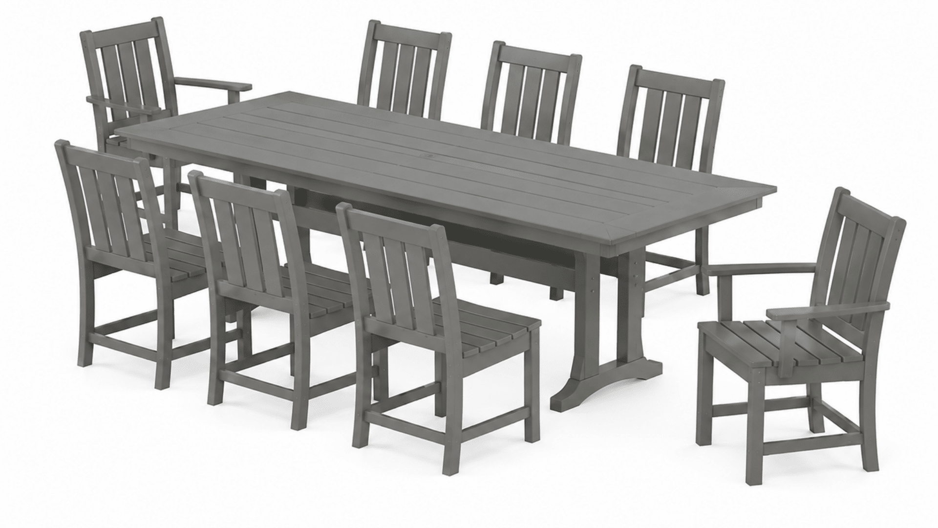 gray outdoor dining table set with eight matching chairs displayed on clean white background (1)