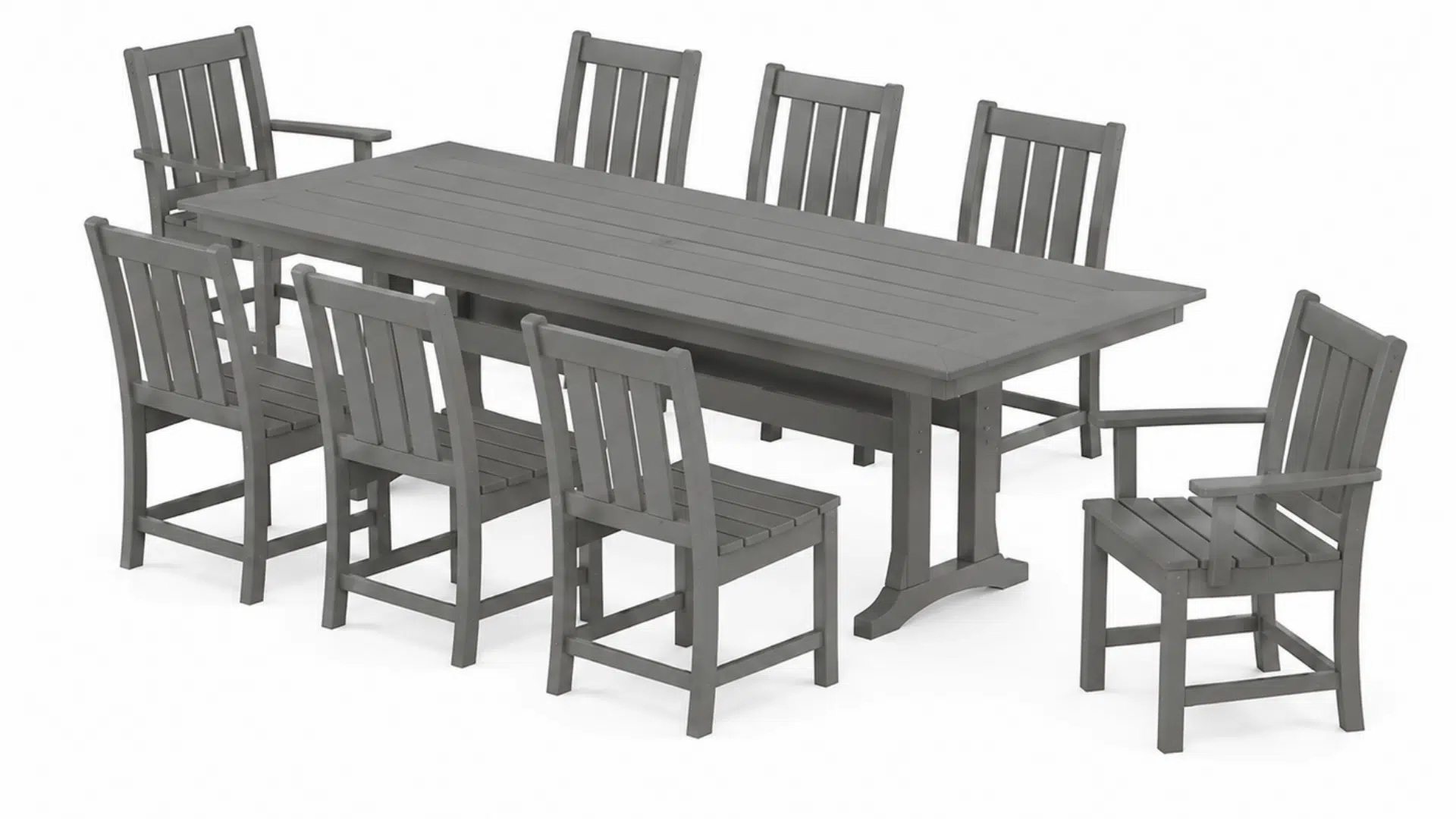 gray outdoor dining table set with eight matching chairs displayed on clean white background (1)