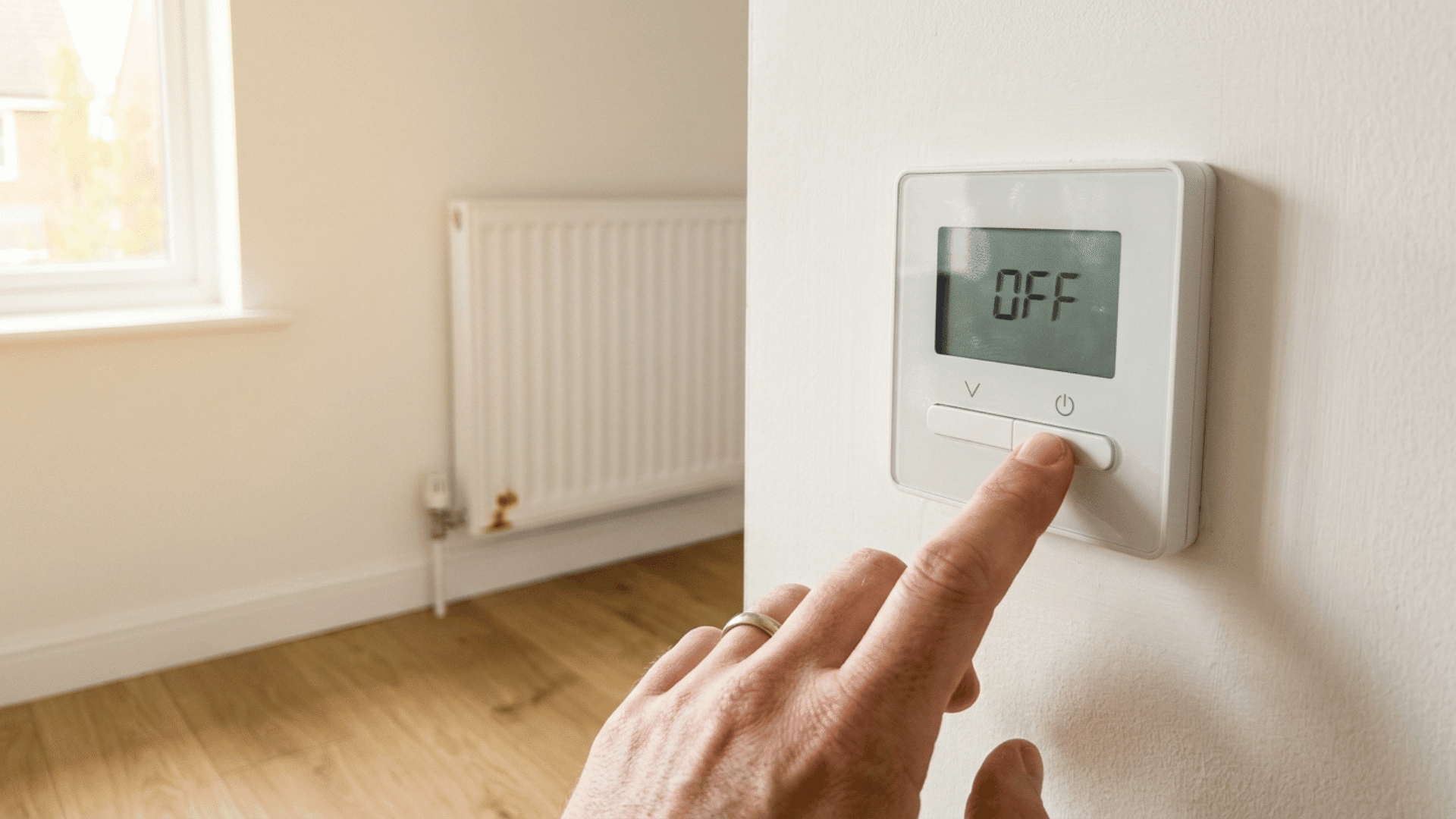 hand switching off the home heating control panel before bleeding the radiators