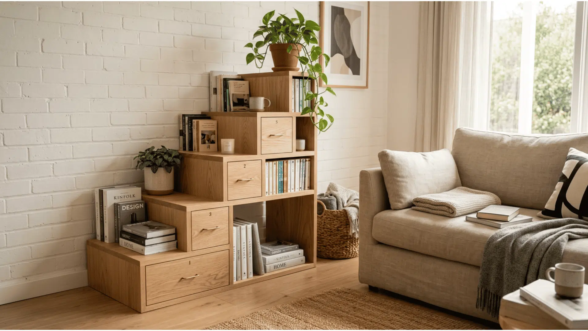 hidden drawer setting in a living room