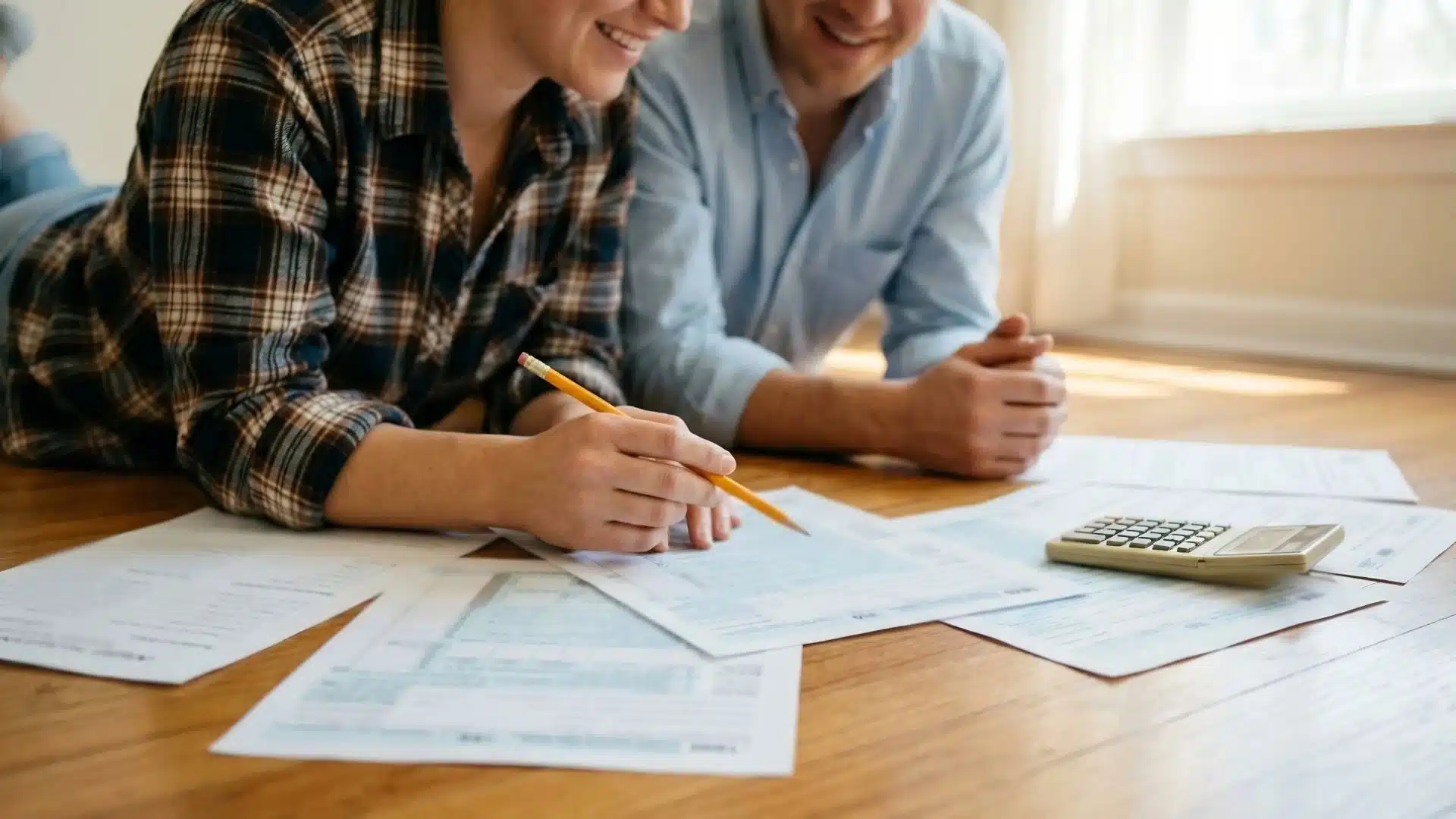 homeowners reviewing tax documents and renovation expenses while calculating possible home improvement tax savings